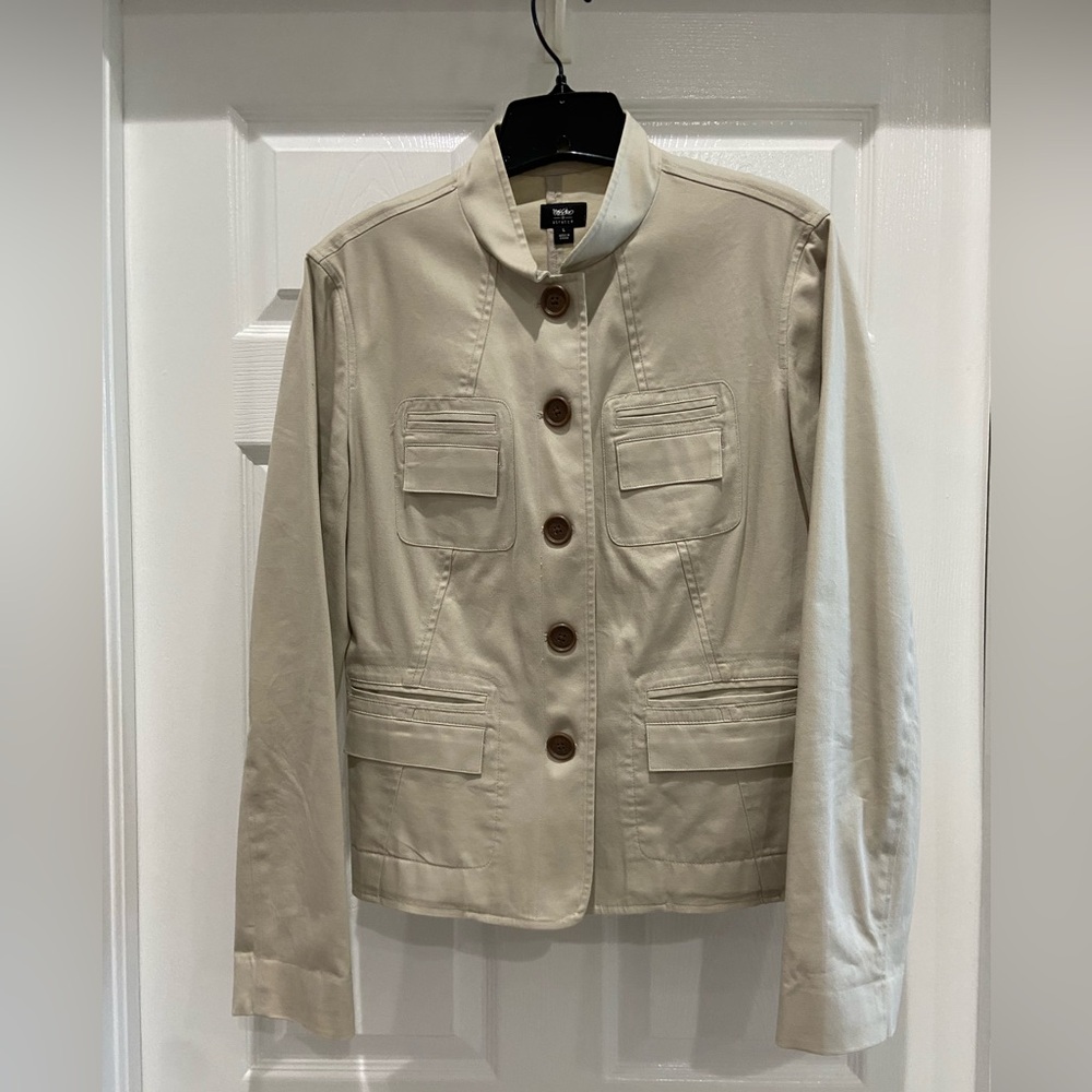 Mossimo Supply Co. Tan Jacket with Nehru Collar and Button Accents Detail, sz L